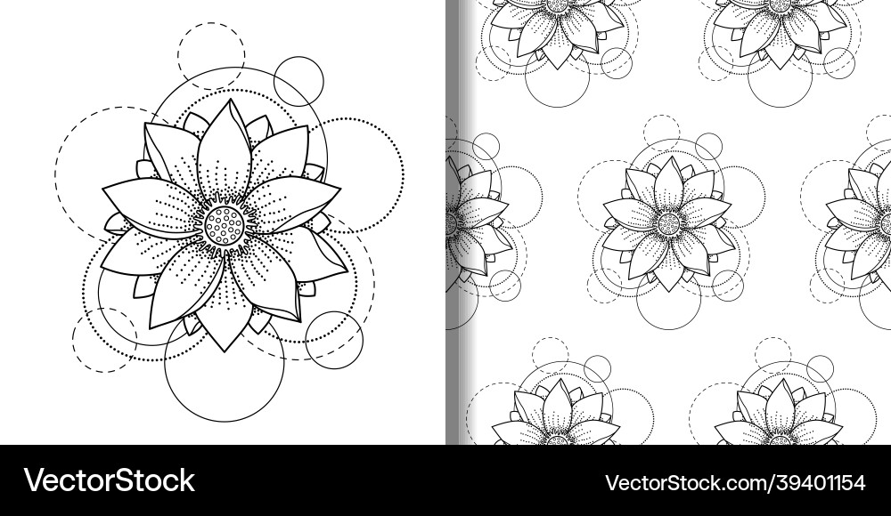 Lotus Circle Pattern Set vector image