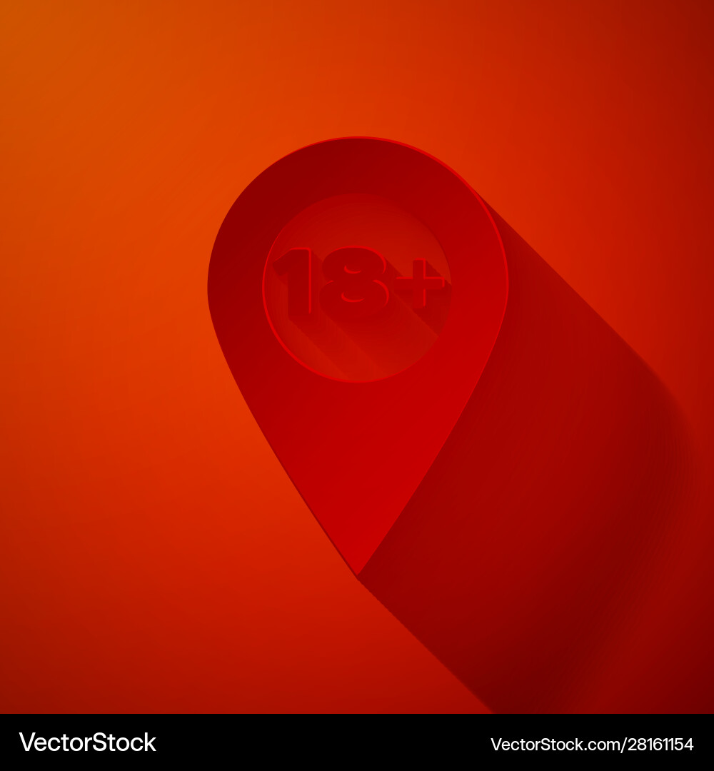 Paper cut map pointer with 18 plus icon isolated Vector Image