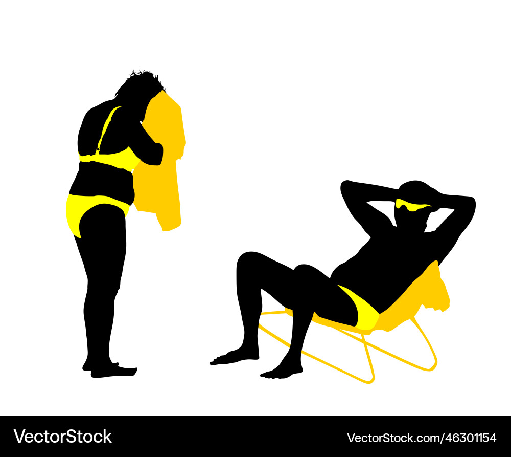 Senior couple sunbathing beach enjoy silhouette Senior couple sunbathing beach enjoy silhouette Vector Image