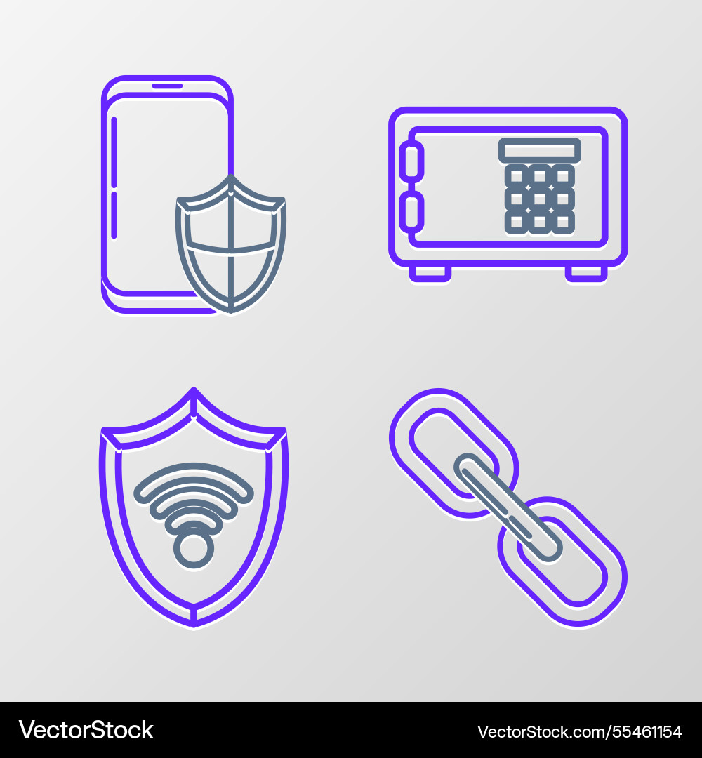 Set line chain link shield with wifi wireless vector image