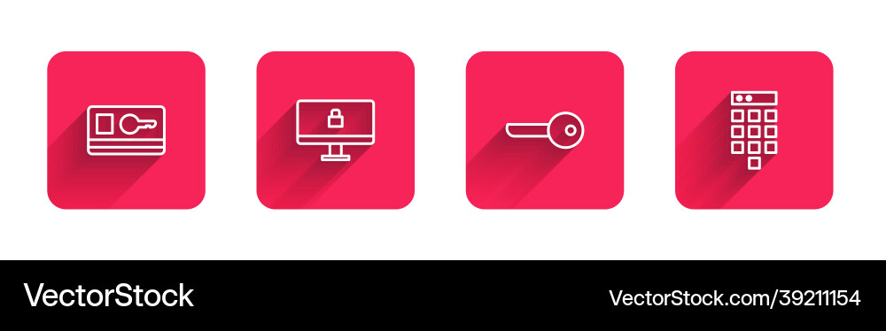 Set line key card lock on computer monitor Set line key card lock on computer monitor vector image