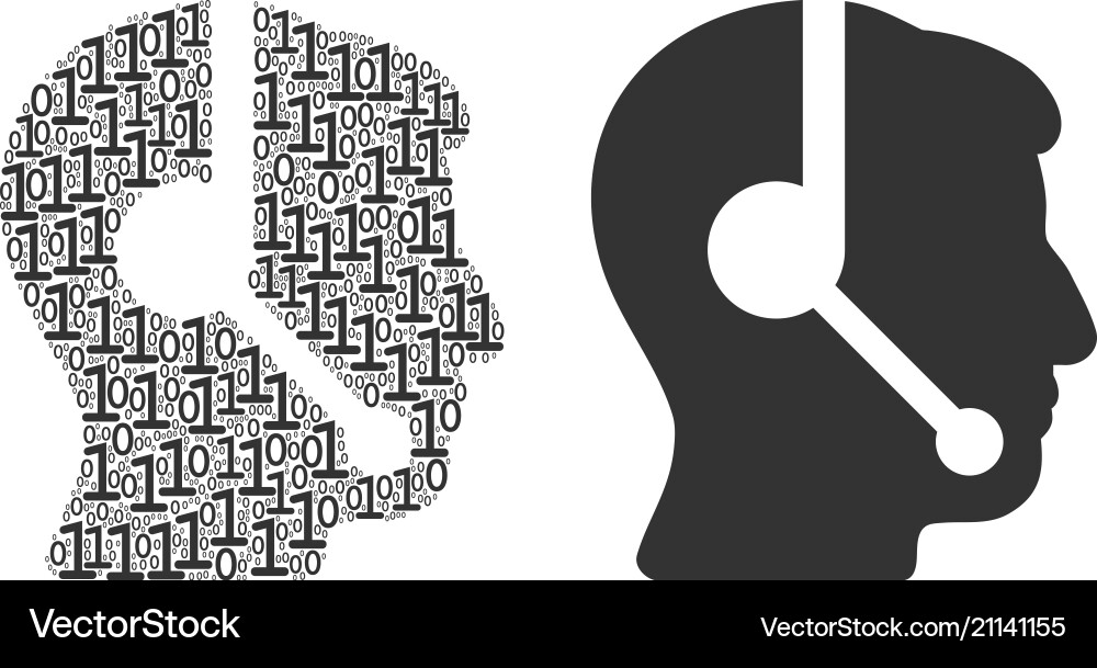 Call center operator collage of binary digits Call center operator collage of binary digits vector image