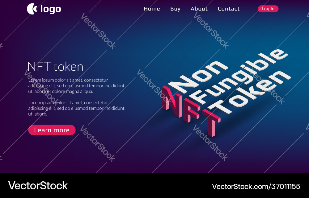 Nft nonfungible token website template blue Nft nonfungible token website template blue vector image