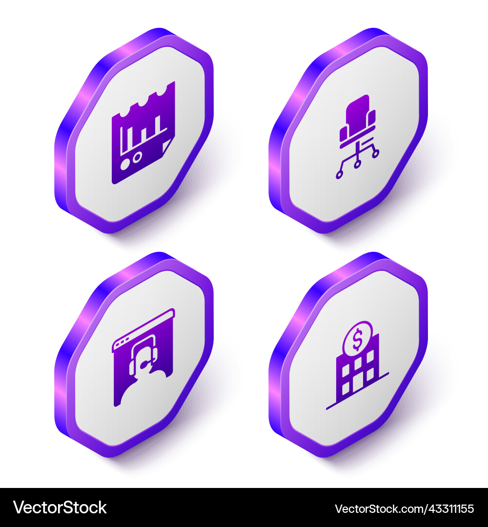 Set isometric document with graph chart office Set isometric document with graph chart office vector image
