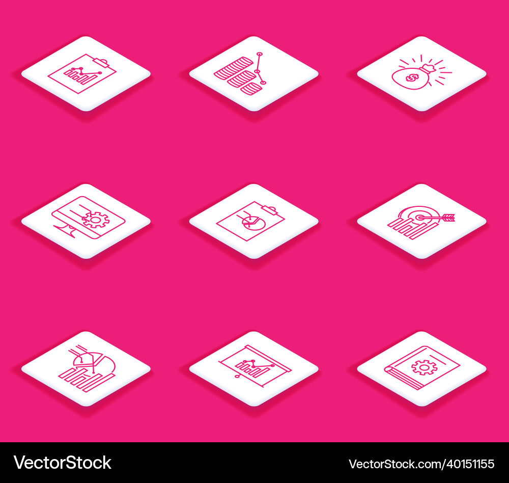 Set line clipboard with graph chart pie vector image
