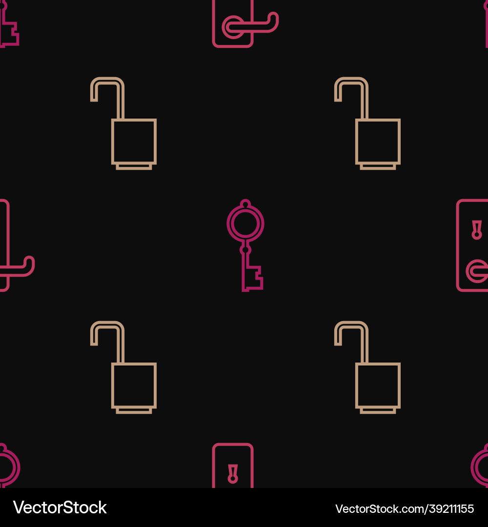 Set line door handle open padlock and old key Set line door handle open padlock and old key vector image