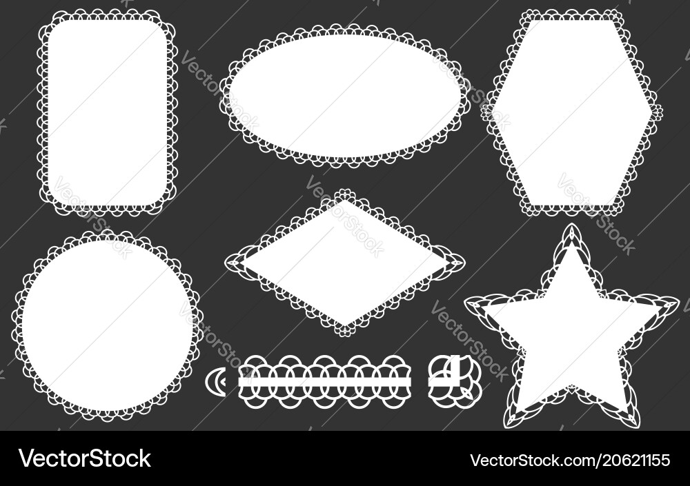 Set of lace frames doily and ribbon brush white Set of lace frames doily and ribbon brush white vector image