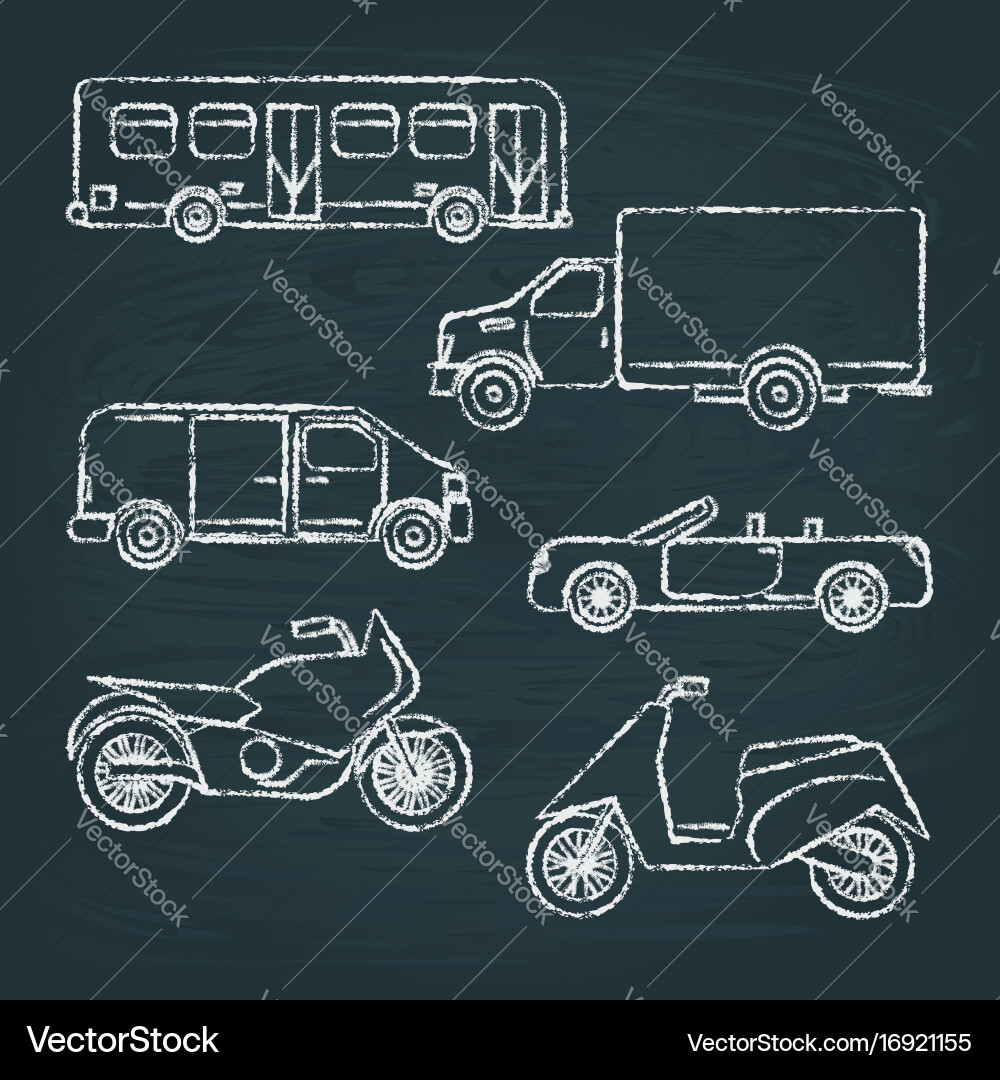 Transport Sketches on Chalkboard Vector Image