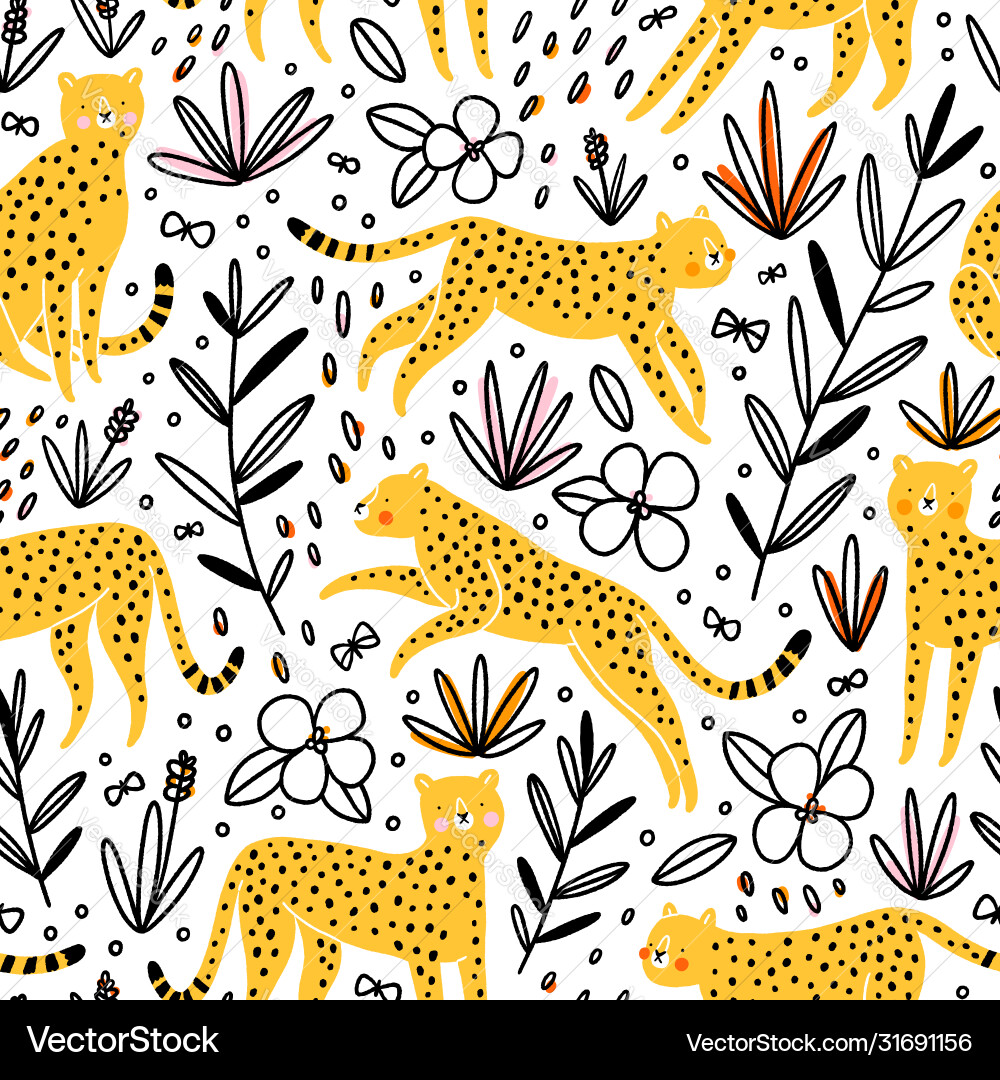 Cheetahs & Butterflies Pattern Vector Image