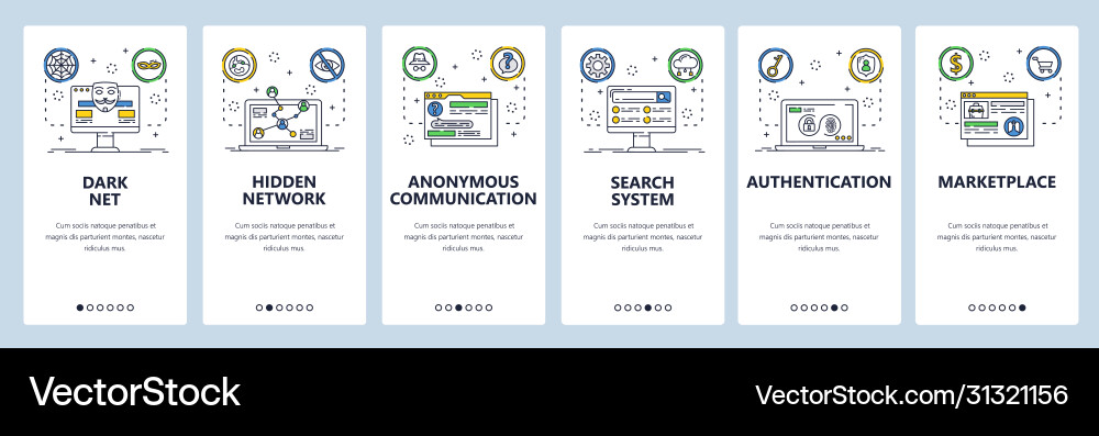 Darknet website and mobile app onboarding screens Darknet website and mobile app onboarding screens vector image