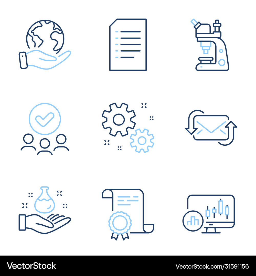 Document chemistry lab and refresh mail icons set Document chemistry lab and refresh mail icons set vector image