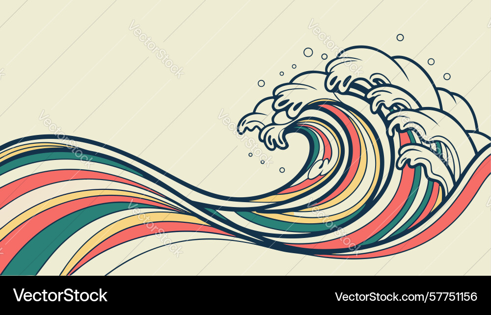 Dynamic ocean wave with colorful abstract swirls Vector Image