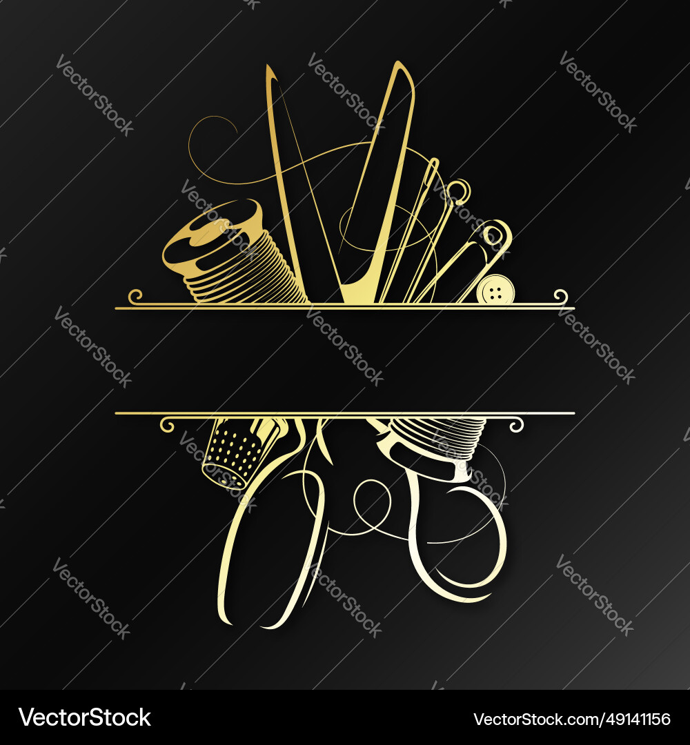 Golden Sewing Scissors with Thimble Vector Image
