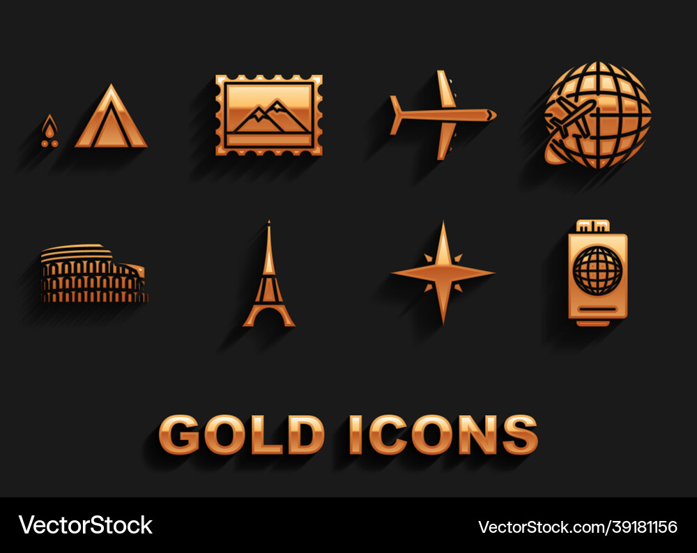 Set eiffel tower globe with flying plane Set eiffel tower globe with flying plane vector image