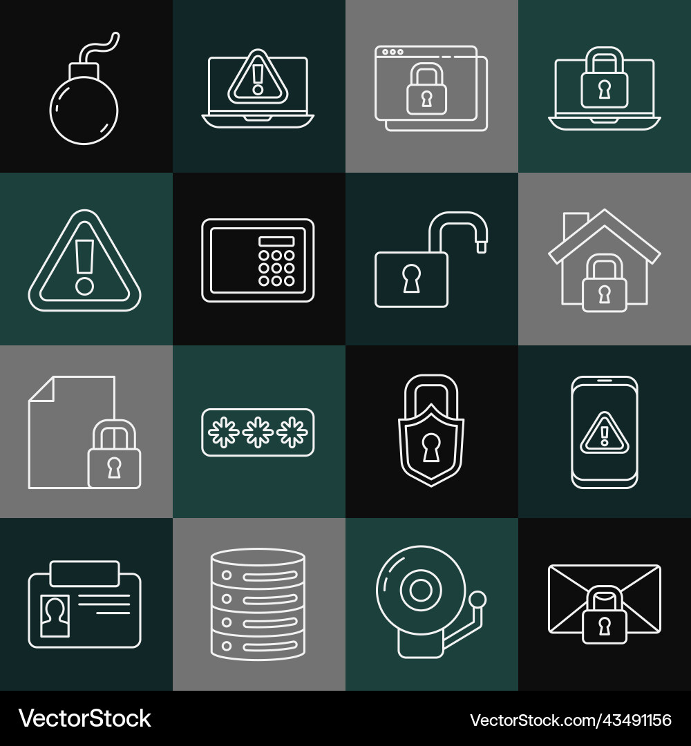 Set line mail message lock password house under Set line mail message lock password house under vector image
