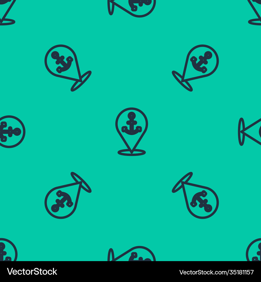 Blue line map pointer with anchor icon isolated vector image