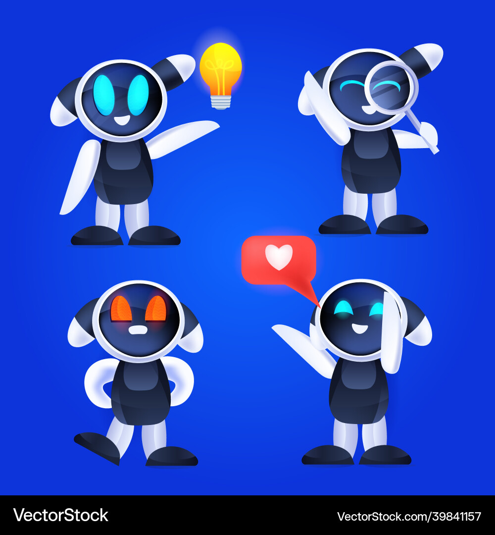 Cute robot set modern robotic characters Cute robot set modern robotic characters vector image
