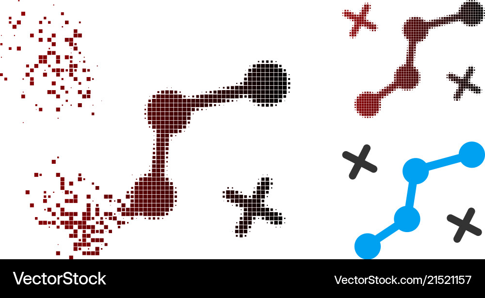 Decomposed pixel halftone route points icon Decomposed pixel halftone route points icon vector image