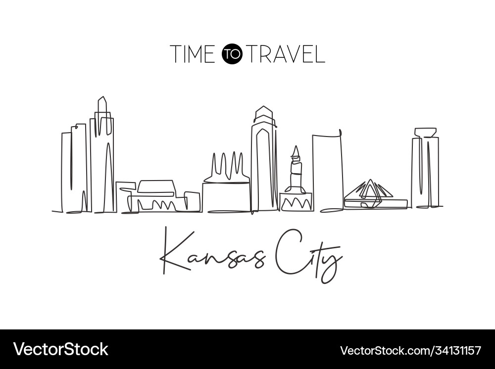 Eine kontinuierliche Linie Zeichnung kansas Stadt Eine kontinuierliche Linie Zeichnung kansas Stadt vektorbild