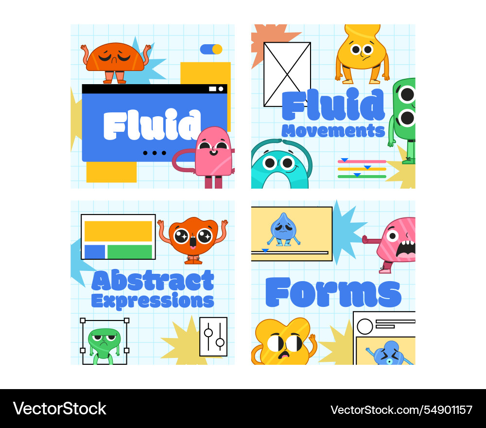 Flat abstract character emotions square set vector image