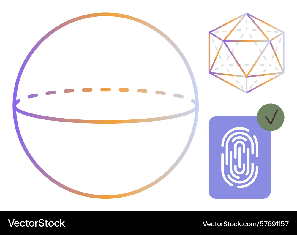 Geometric sphere wireframe cube and fingerprint vector image