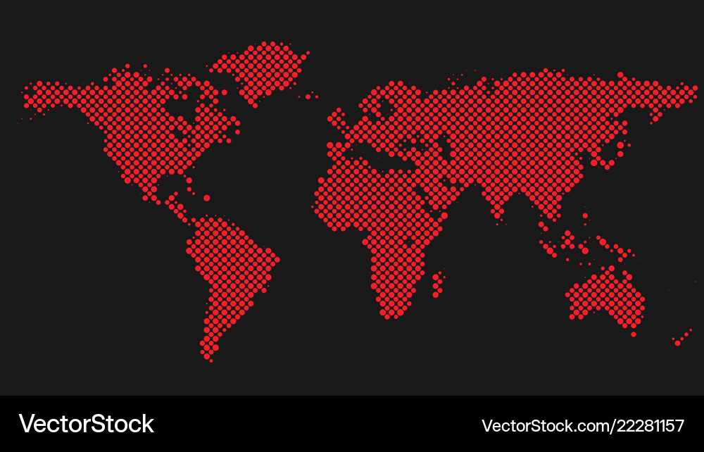 Halftone world map background - dot pattern design vector image