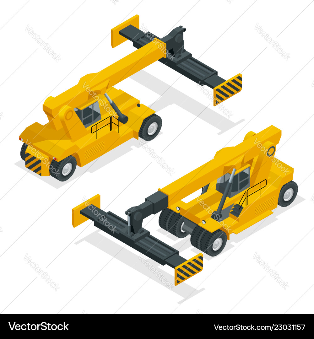 Isometric mobile container handler in action vector image