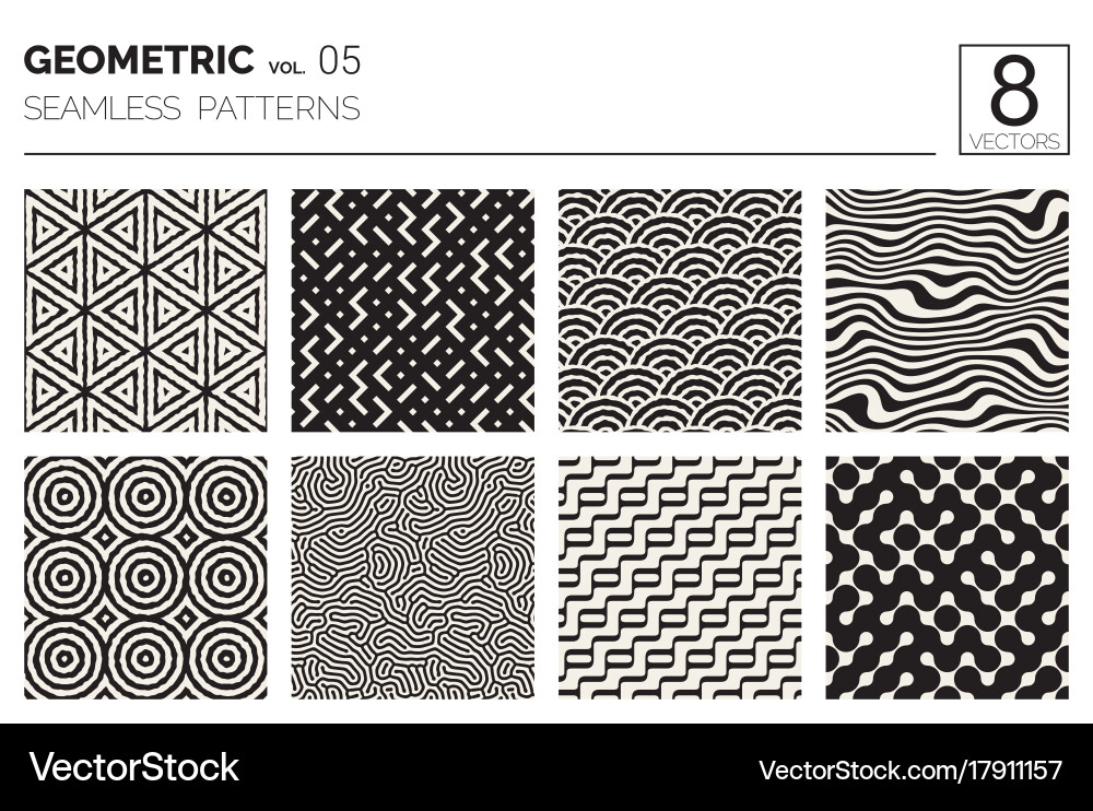 Minimal geometric seamless patterns set vector image