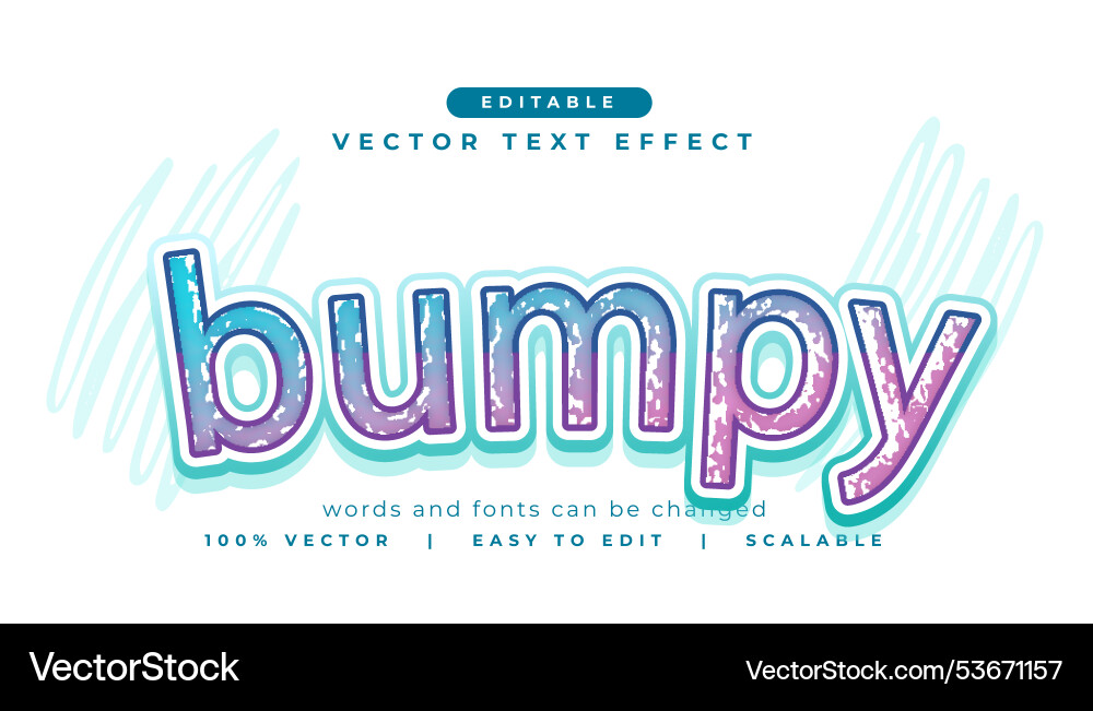 Pastel color bumpy text effect editable template vector image