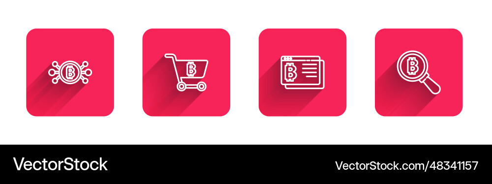 Set line bitcoin in circuit shopping cart vector image