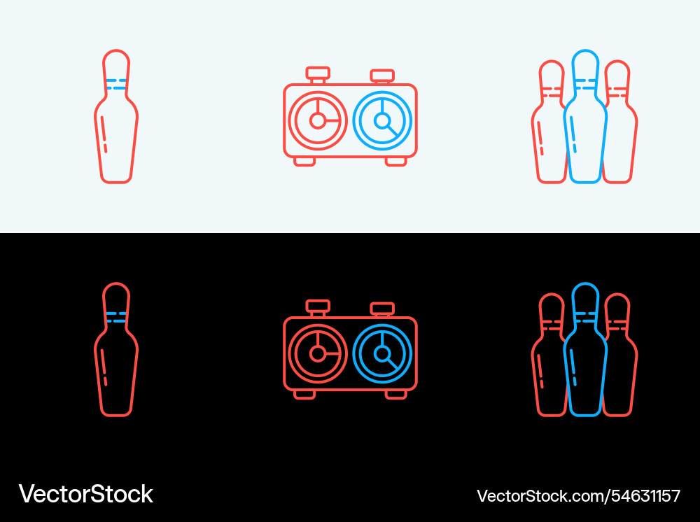 Set line bowling pin and time chess clock icon Set line bowling pin and time chess clock icon vector image