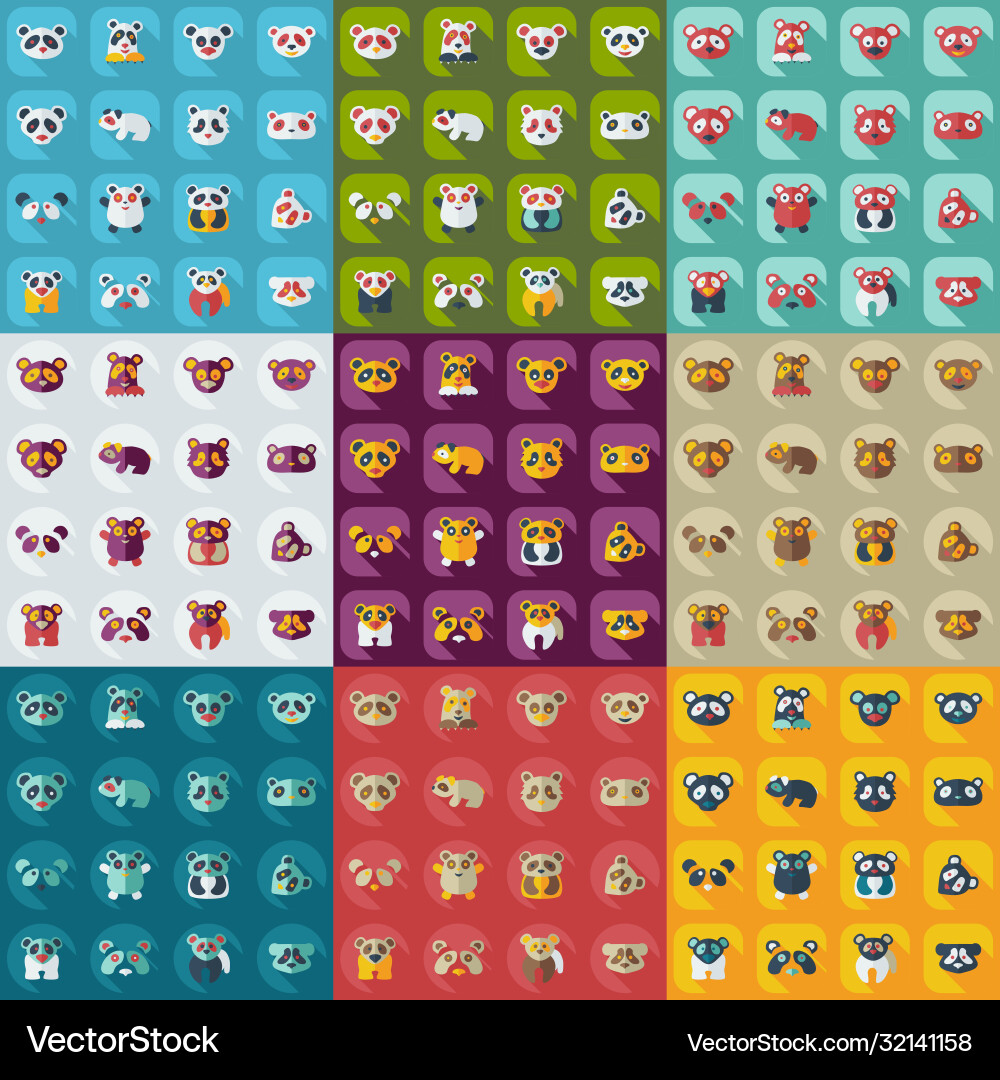 Flat concept set modern design with shadow pandas Flat concept set modern design with shadow pandas Vector Image