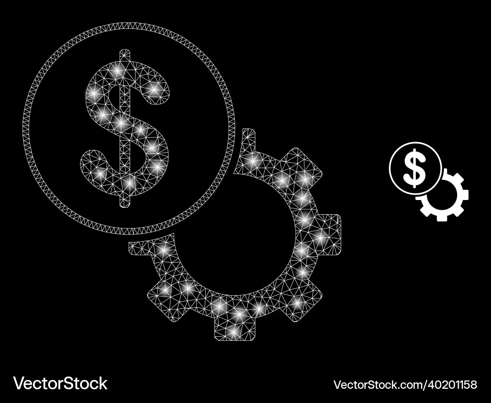 Mesh net dollar setup gear with glowing Mesh net dollar setup gear with glowing vector image