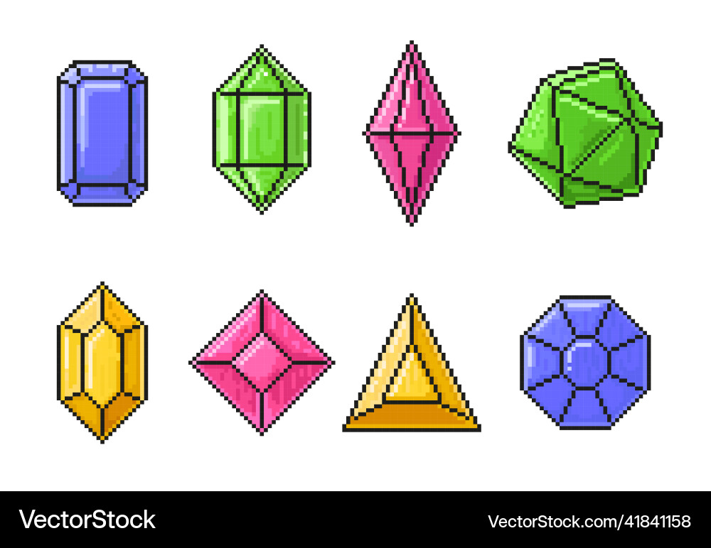 Pixel gems icons game elements games ui vector image