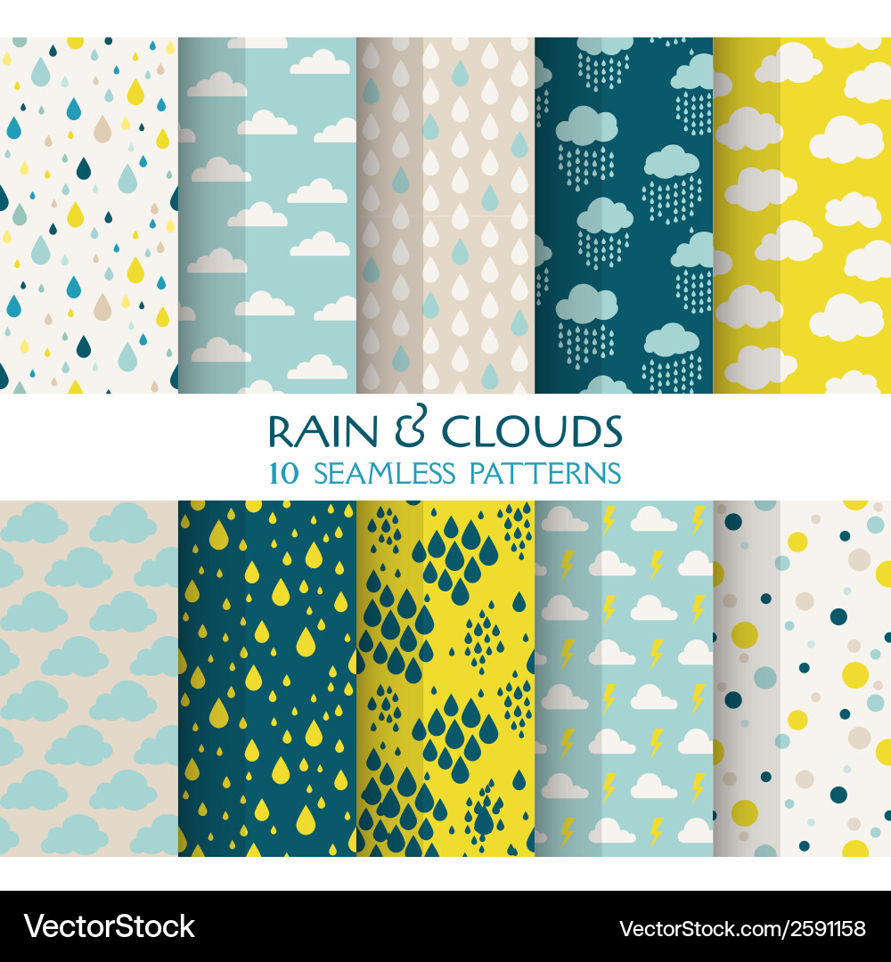 Rain and Cloud Patterns - Seamless vector image