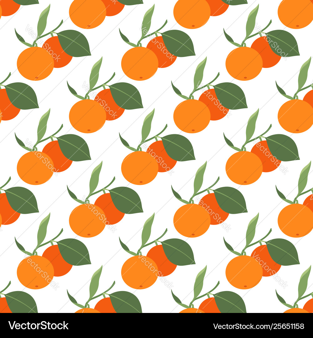 Seamless pattern with two tangerines and leaves Seamless pattern with two tangerines and leaves vector image