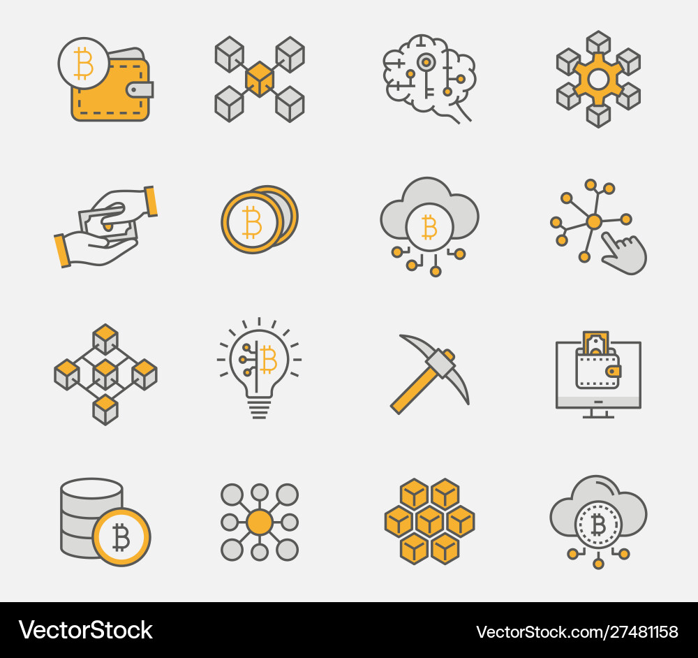 Set blockchain icons editable stroke Set blockchain icons editable stroke vector image