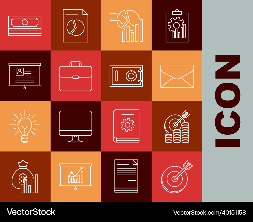 Set line target with coin symbol envelope pie Set line target with coin symbol envelope pie vector image