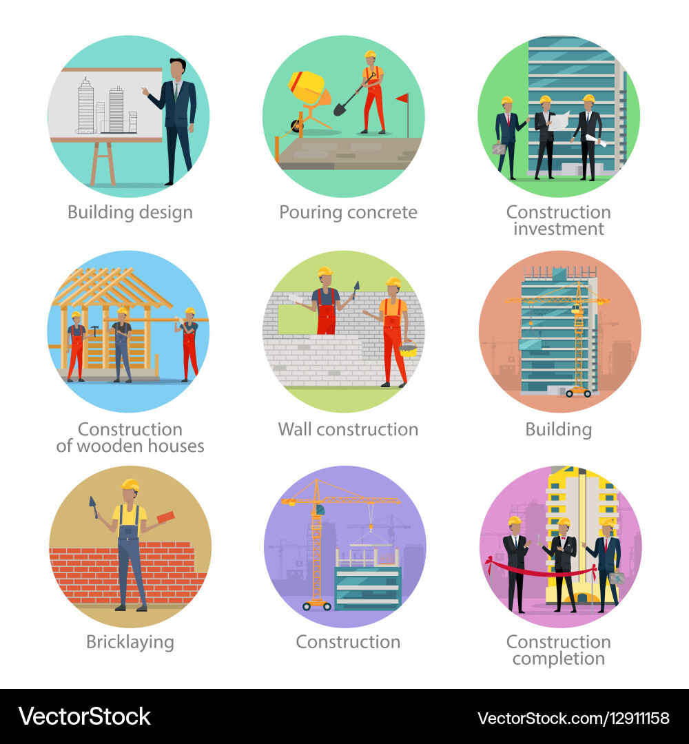 Set of icons showing different building process Vector Image