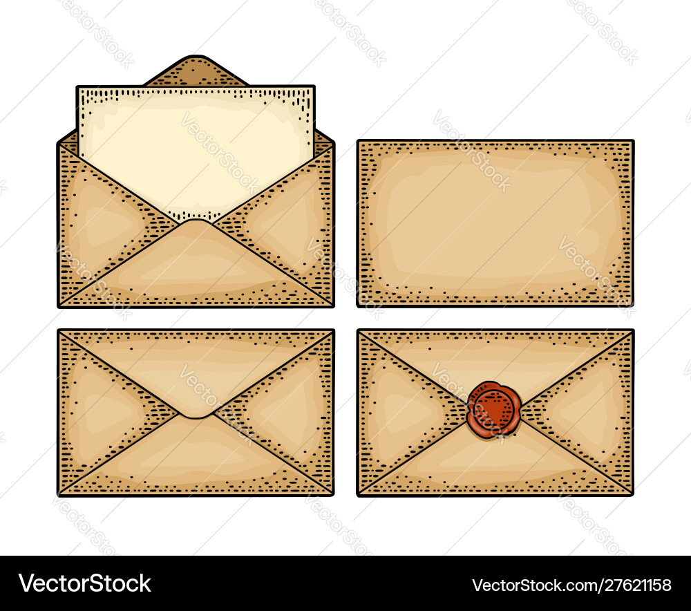 Set paper envelopes different views color Set paper envelopes different views color vector image