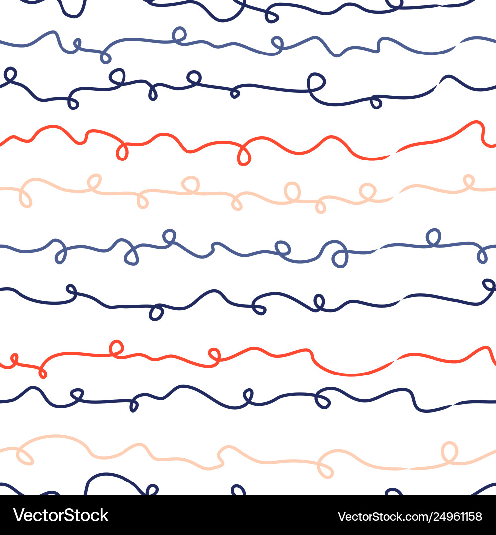 Wavy lines seamless pattern with loops hand drawn vector image