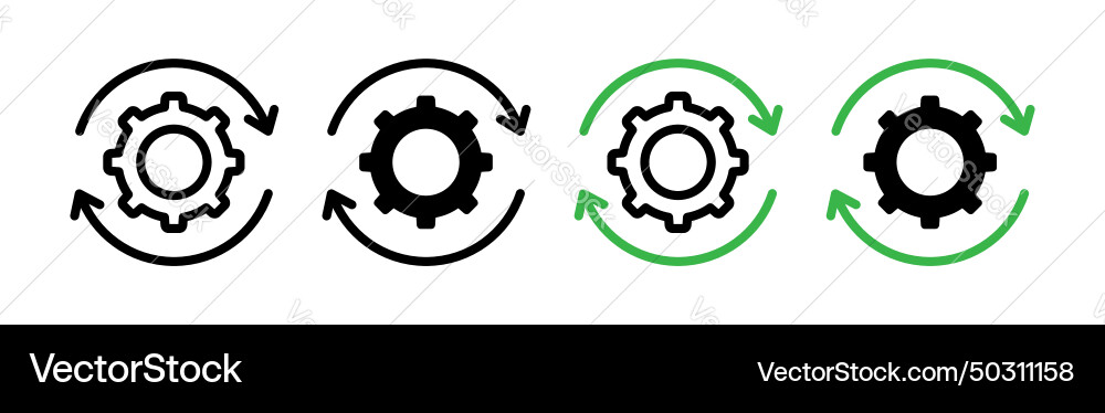 Workflow process icon set operations gear Workflow process icon set operations gear vector image
