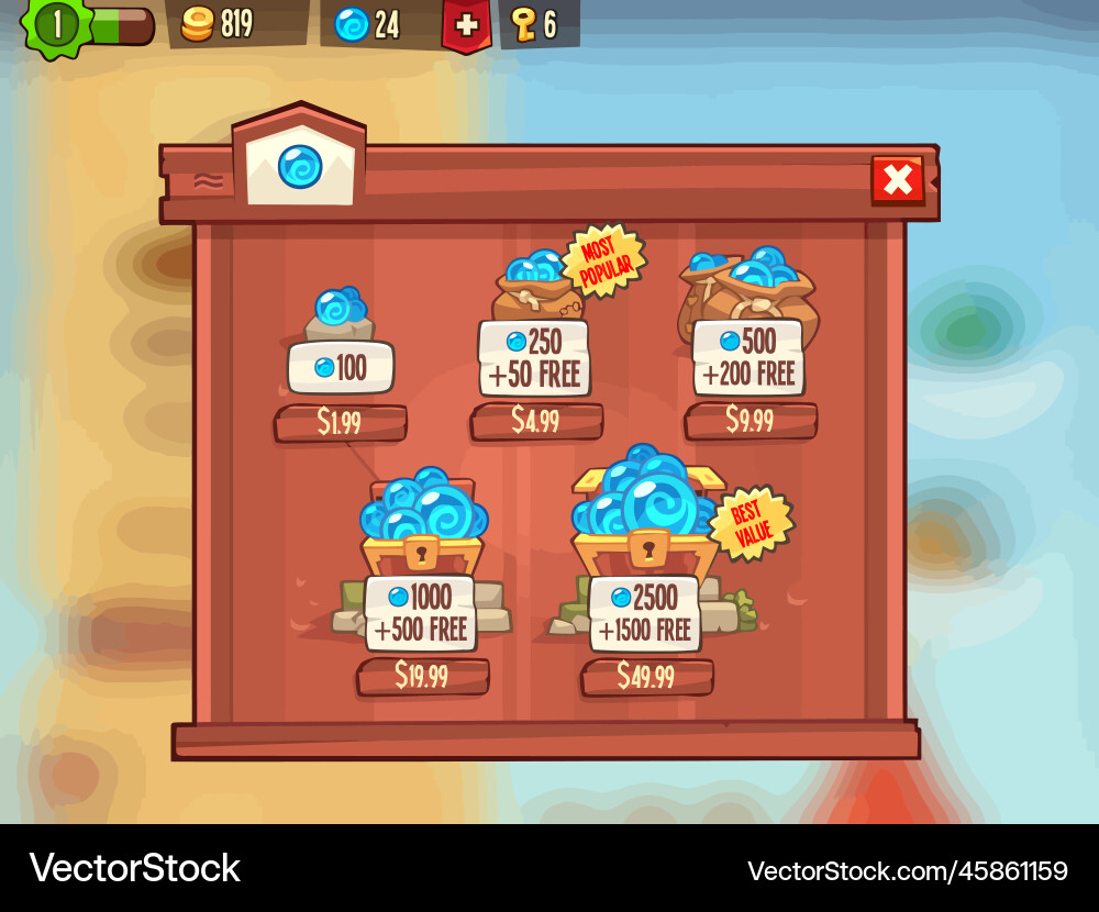 Complete set of level button game ui pop-up icon Vector Image