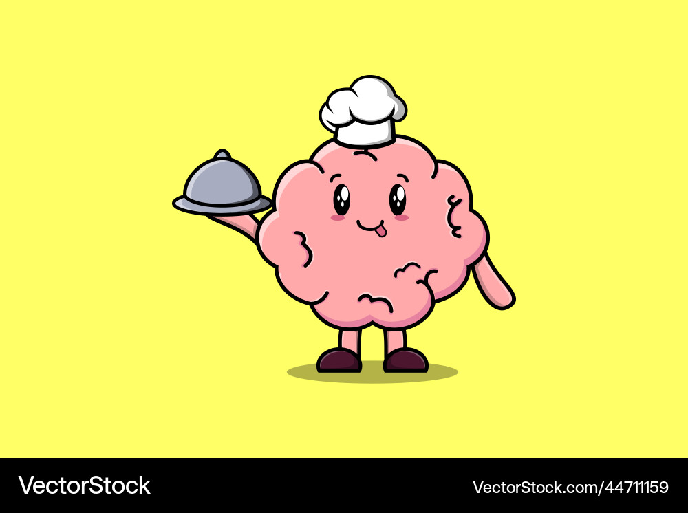 Cute cartoon chef brain serving food on tray Cute cartoon chef brain serving food on tray vector image