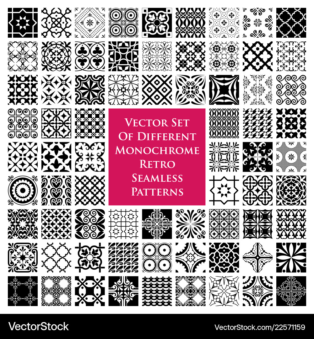 Different monochrome retro seamless patterns Vector Image