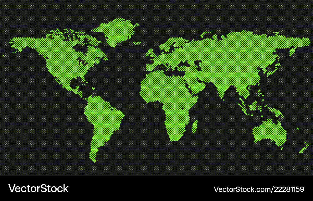Halftone circle pattern world map background vector image