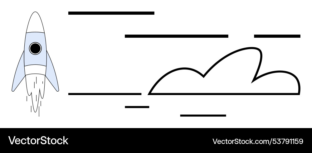 Rocket launch with simplistic cloud and motion Vector Image