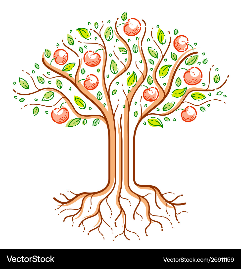 Schöne Apfel Obstbaum linear Stil Zeichnung Schöne Apfel Obstbaum linear Stil Zeichnung vektorbild