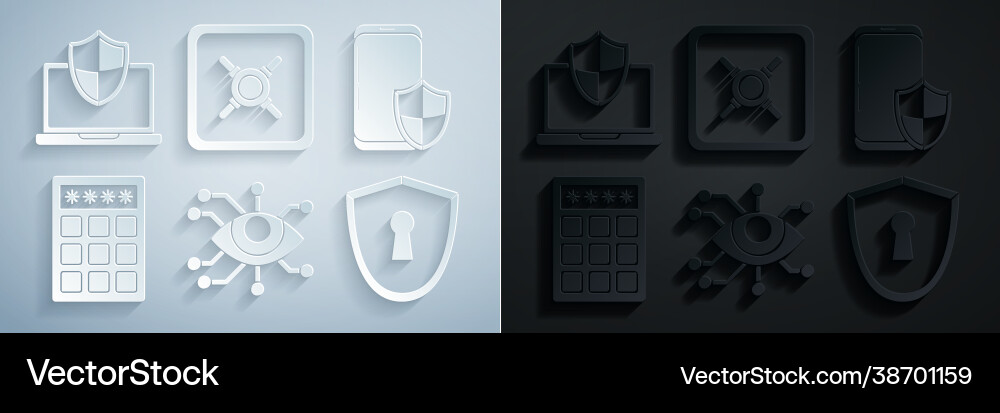 Set eye scan smartphone with security shield Set eye scan smartphone with security shield Vector Image