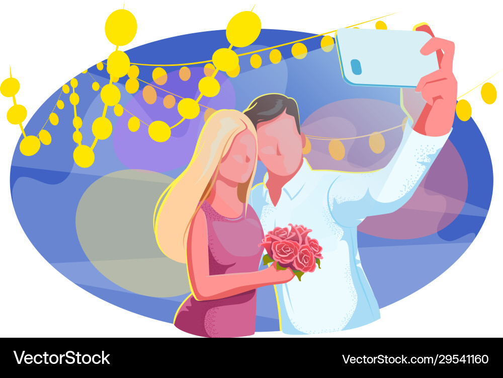 Couple at prom take selfie on dance floor Couple at prom take selfie on dance floor vector image